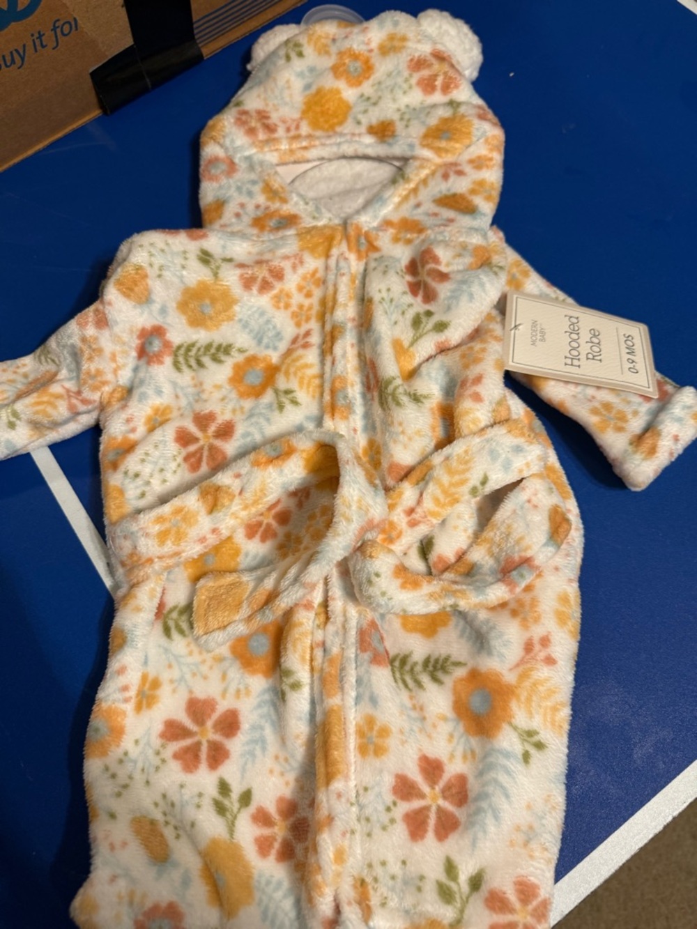 Hooded Floral Baby Robe - Soft Cream & Pastel Floral